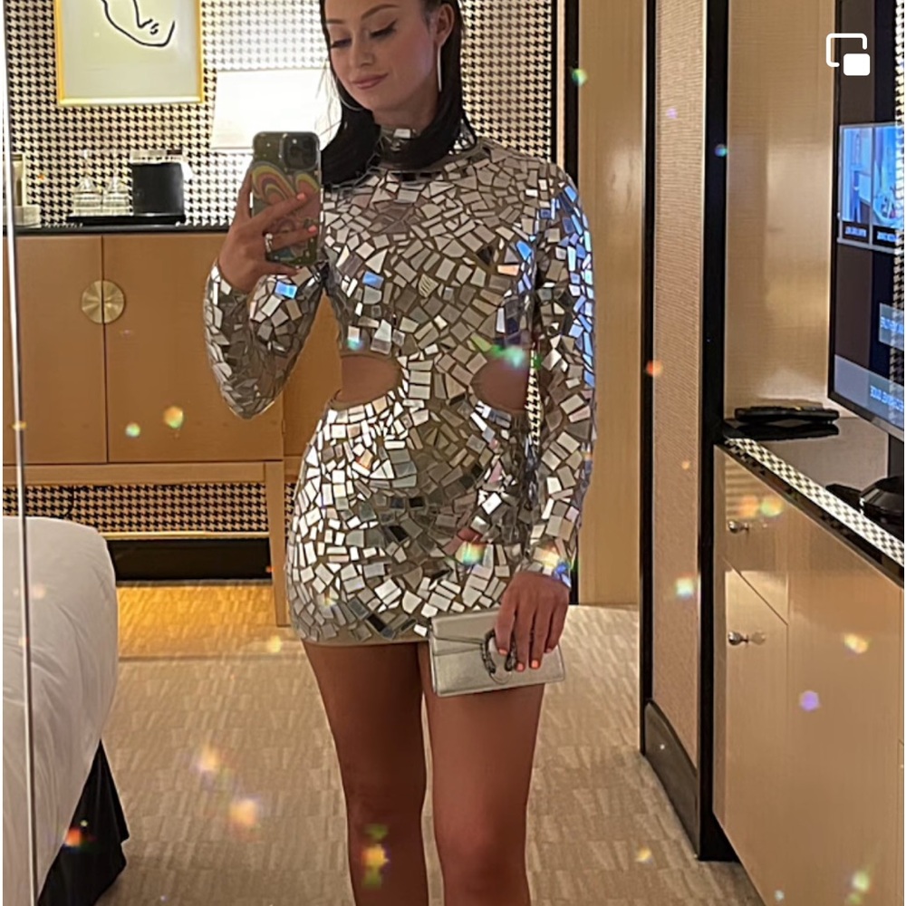 Fashion Nova Silver Mirror Mini Dress